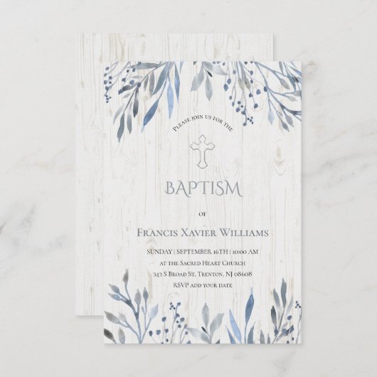 rustieke botanische ontwerp doopsel uitnodiging (Voorkant / Achterkant)