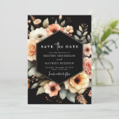 Rustieke botanische perzik bruiloft save the date (Staand voorkant)