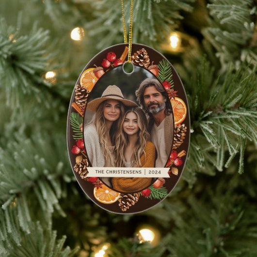 Rustieke Botanische Pinecones Pine Foto Keramisch Ornament (Boom)