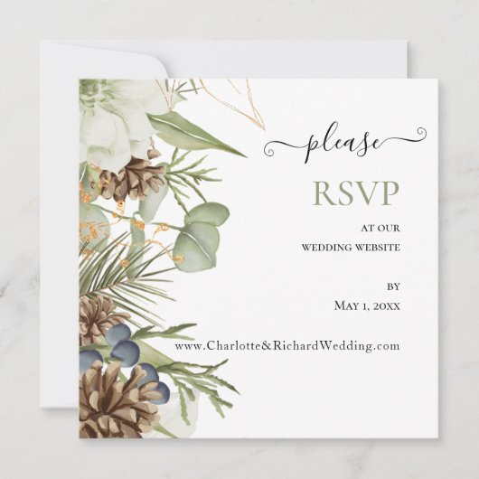 Rustieke Botanische Pinecones Trouwwebsite RSVP (Voorkant)
