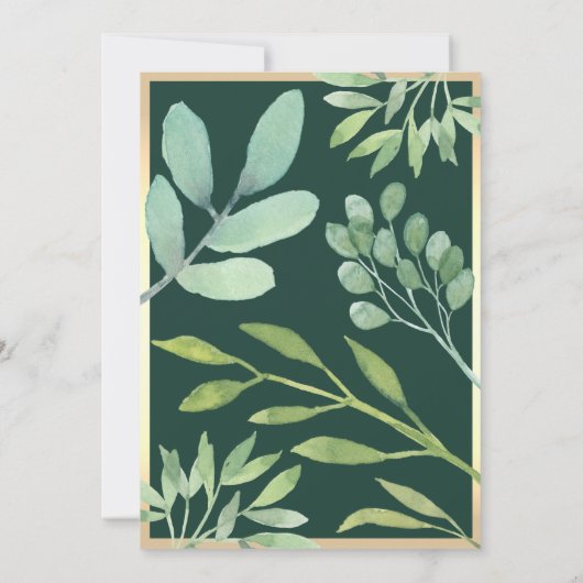 Rustieke botanische smaragdgroene bruiloft kaart (Achterkant)