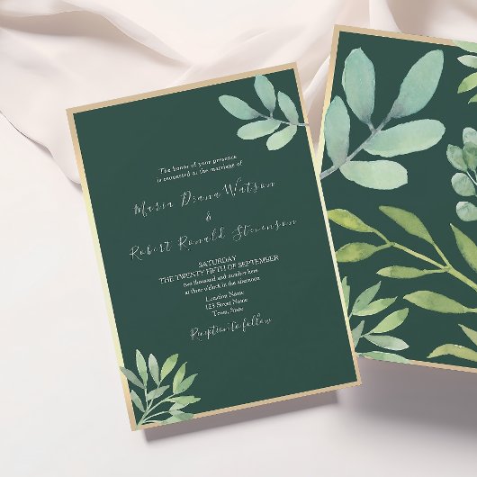 Rustieke Botanische Smaragdgroene Trouw Kaart