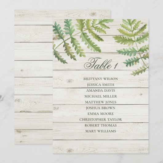 Rustieke botanische trouwzaalstoelenschema. Houten Kaart (Voorkant / Achterkant)