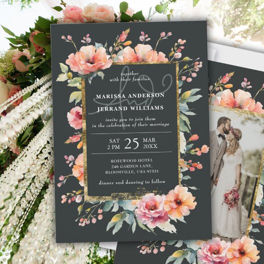 Rustieke Botanische Tuin Goud Lijst Foto Bruiloft Kaart