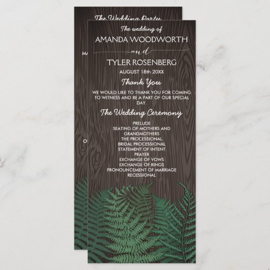 Rustieke Botanische Varen Woodland Trouwprogramma' Programmakaart (Voorkant / Achterkant)