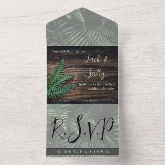 Rustieke botanische varens bruiloft all in one uitnodiging (Binnen)