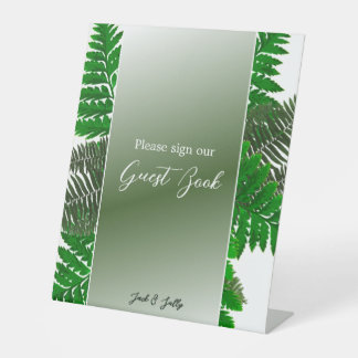 Rustieke Botanische Varens Bruiloft Reclamebord Met Voetstuk
