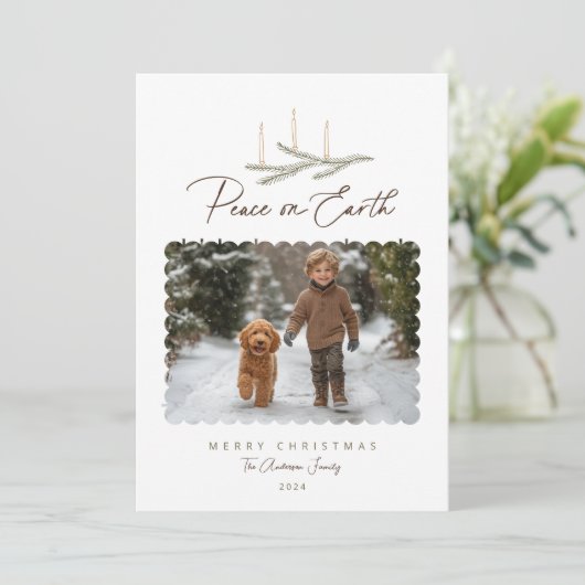 Rustieke Botanische Vrede op Aarde Script Foto Feestdagenkaart (Staand voorkant)