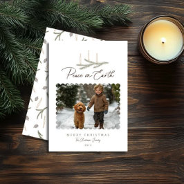 Rustieke Botanische Vrede op Aarde Script Foto Feestdagenkaart