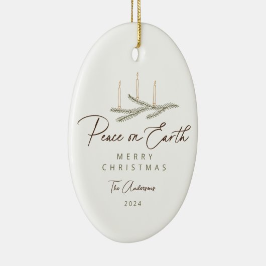 Rustieke Botanische Vrede op Aarde Script Foto Keramisch Ornament (Rechts)