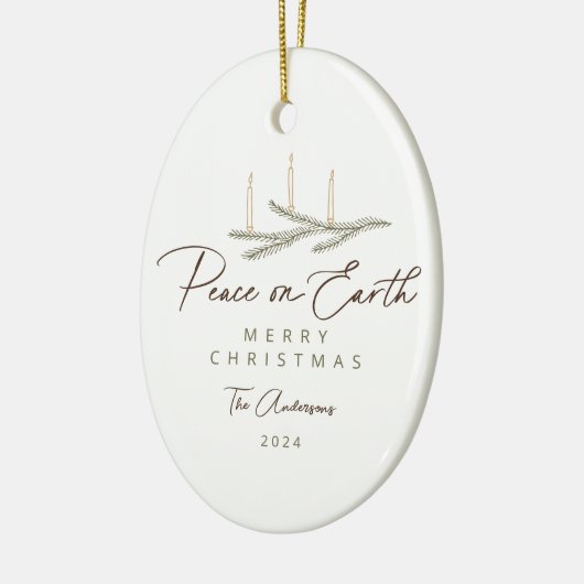 Rustieke Botanische Vrede op Aarde Script Foto Keramisch Ornament (Links)