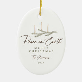 Rustieke Botanische Vrede op Aarde Script Foto Keramisch Ornament