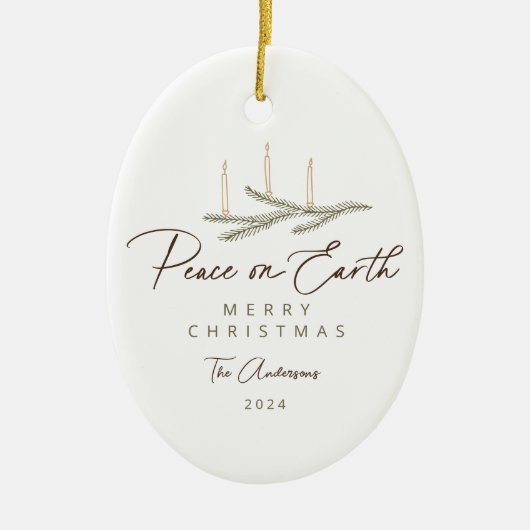 Rustieke Botanische Vrede op Aarde Script Foto Keramisch Ornament (Voorkant)