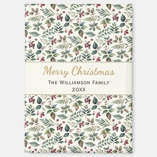 Rustieke Botanische Vrolijke Kerst Custom Magneet (Voorkant)