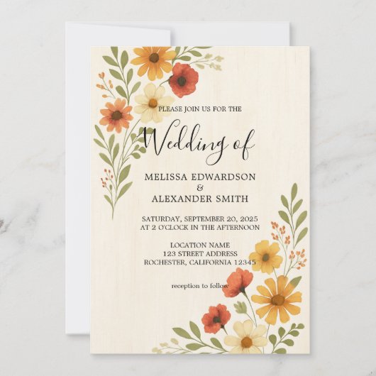 Rustieke botanische waterverf bloemen boho bruilof kaart (Voorkant)