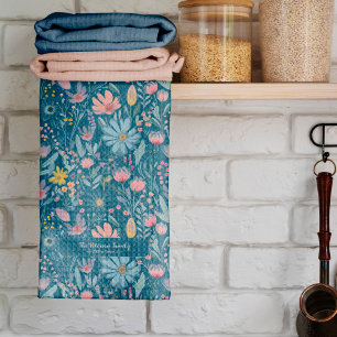 Rustieke botanische waterverf Flowers familienaam Theedoek