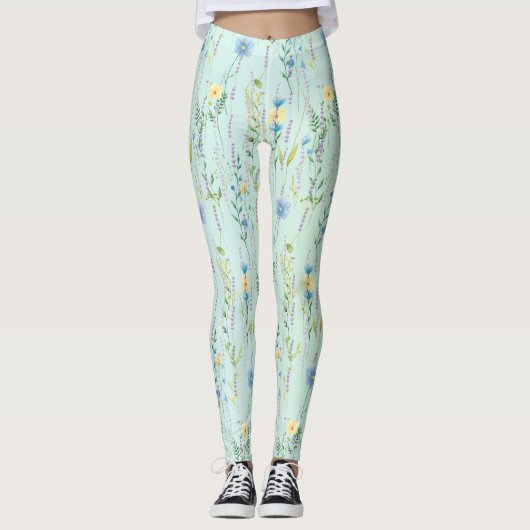 Rustieke Botanische Waterverf gradiënt flora bloem Leggings (Voorkant)