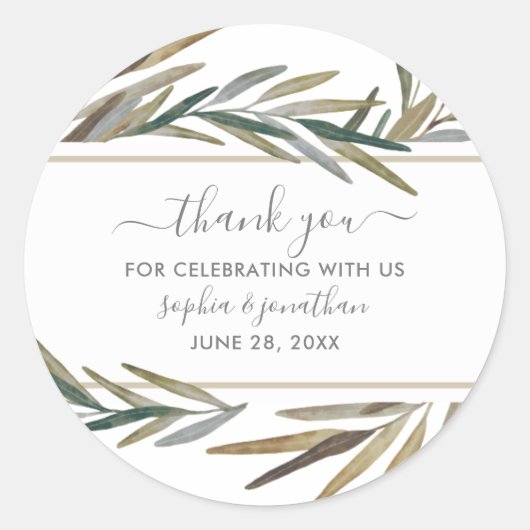 Rustieke Botanische Waterverf Kruidenbruiloft Dank Ronde Sticker (Voorkant)