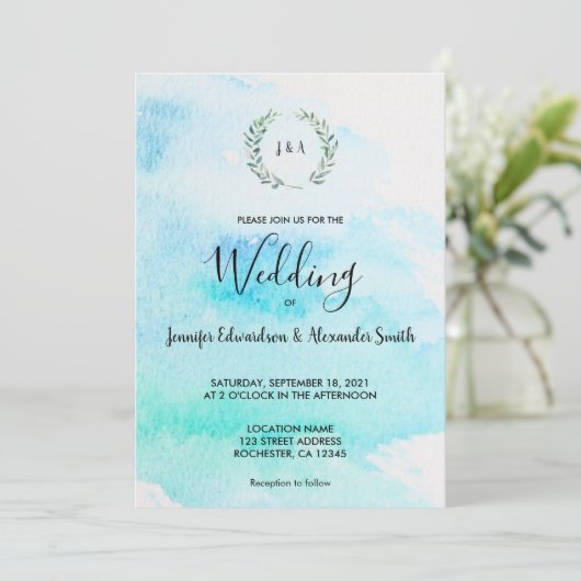 Rustieke botanische waterverf verlaat bruiloft inv kaart (Staand voorkant)