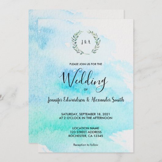Rustieke botanische waterverf verlaat bruiloft inv kaart (Voorkant / Achterkant)
