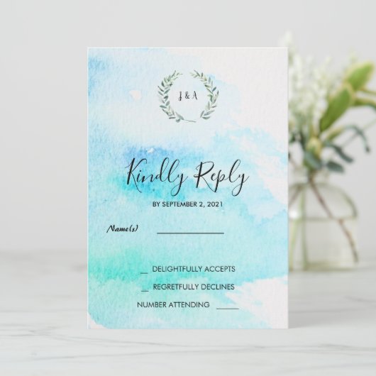 Rustieke botanische waterverf verlaat bruiloft RSV Kaart (Staand voorkant)