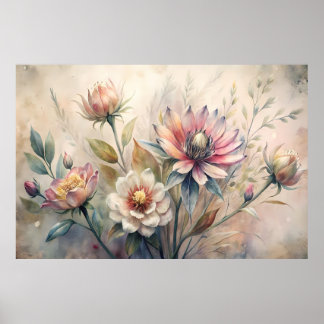 Rustieke botanische weide bloemen waterverf poster
