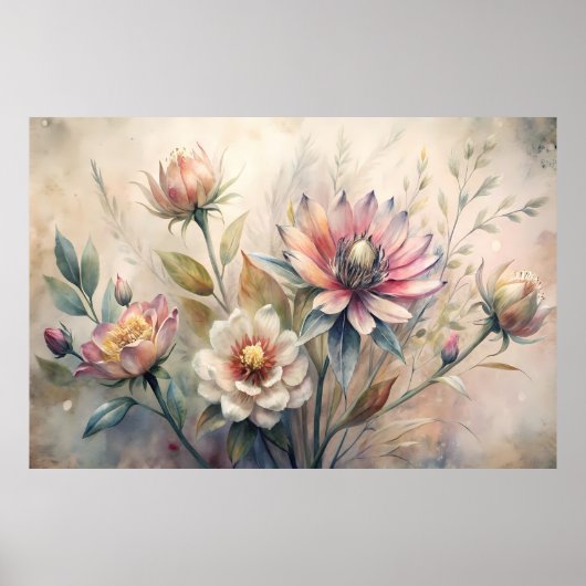 Rustieke botanische weide bloemen waterverf poster (Voorkant)