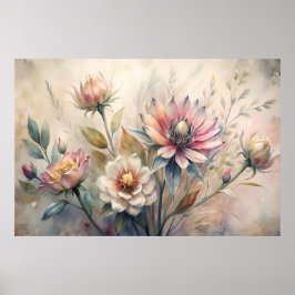 Rustieke botanische weide bloemen waterverf poster