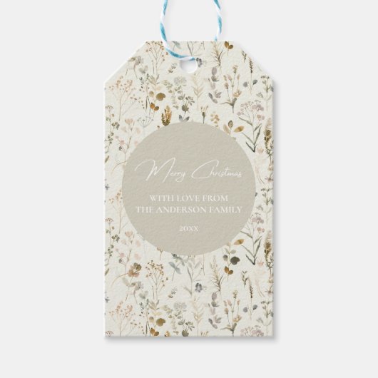 Rustieke Botanische Wildflower Kerstmis Cadeaulabel (Voorkant)