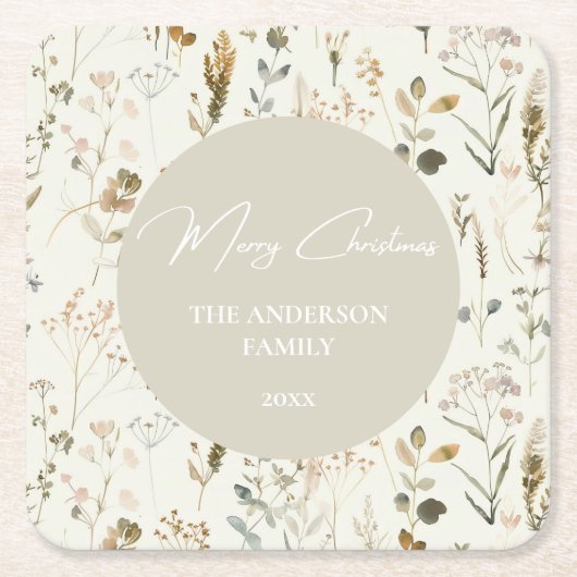Rustieke Botanische Wildflower Kerstmis Kartonnen Onderzetters (Voorkant)