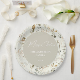 Rustieke Botanische Wildflower Kerstmis Papieren Bordje