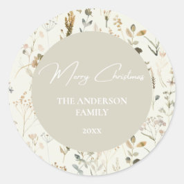 Rustieke Botanische Wildflower Kerstmis Ronde Sticker