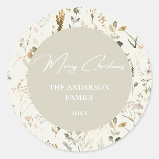 Rustieke Botanische Wildflower Kerstmis Ronde Sticker (Voorkant)