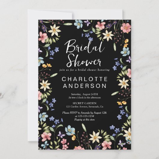 Rustieke Botanische Wildflower Zwart Vrijgezellenf Kaart (Voorkant)