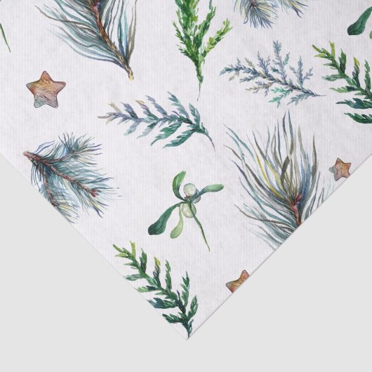 Rustieke Botanische Woodsy Pine Tree Leaves Tissuepapier (Detail)