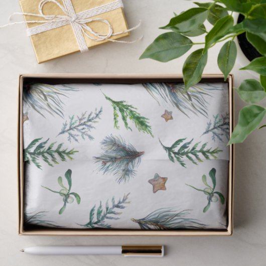 Rustieke Botanische Woodsy Pine Tree Leaves Tissuepapier (Geschenk)