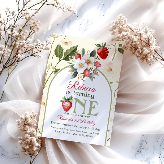 Rustieke Boter Geel Rode Berry Eerste Verjaardag Kaart