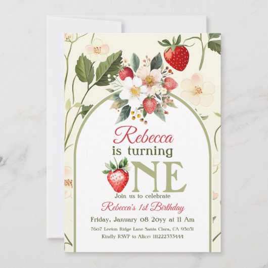 Rustieke Boter Geel Rode Berry Eerste Verjaardag Kaart (Voorkant)