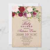 Rustieke Bourgogne Bloemen Baby shower Invitation Kaart (Voorkant)