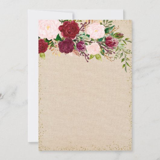 Rustieke Bourgogne Bloemen Baby shower Invitation Kaart (Achterkant)