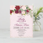 Rustieke Bourgogne Bloemen Baby shower Invitation Kaart (Staand voorkant)