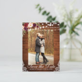 Rustieke Bourgogne Bloemen Bewaar de Datum Terug T Aankondigingskaart (Staand voorkant)