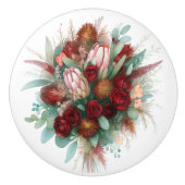 Rustieke Bourgogne Bloemen Botanisch Boeket Artist Keramische Knop (Voorkant)