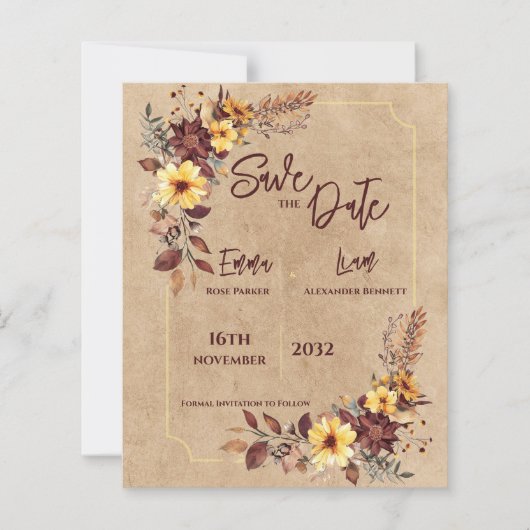 Rustieke Bourgogne Bloemen Fall Wedding Save the D (Voorkant)