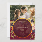 Rustieke Bourgogne Bloemen Foto Huwelijksuitnodigi Kaart (Voorkant)