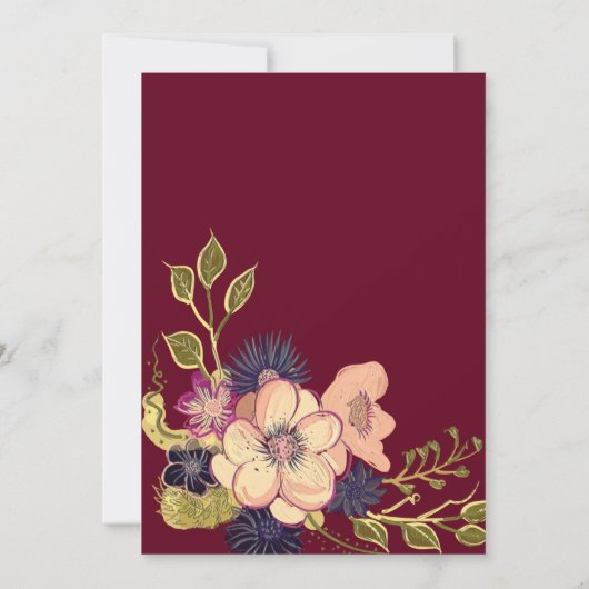 Rustieke Bourgogne Bloemen Foto Huwelijksuitnodigi Kaart (Achterkant)