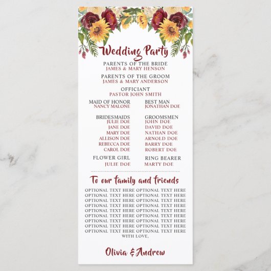 Rustieke Bourgogne Bloemen Geel Zonnebloemen Bruil Programmakaart (Achterkant)