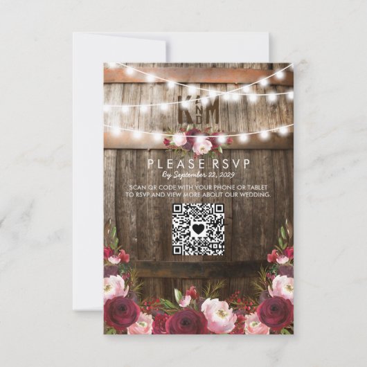 Rustieke Bourgogne Bloemen Huwelijk QR RSVP (Voorkant)