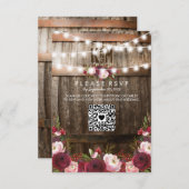 Rustieke Bourgogne Bloemen Huwelijk QR RSVP (Voorkant / Achterkant)