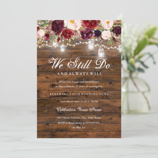 Rustieke Bourgogne Bloemen Lichten Huwelijksgeloft Kaart (Staand voorkant)